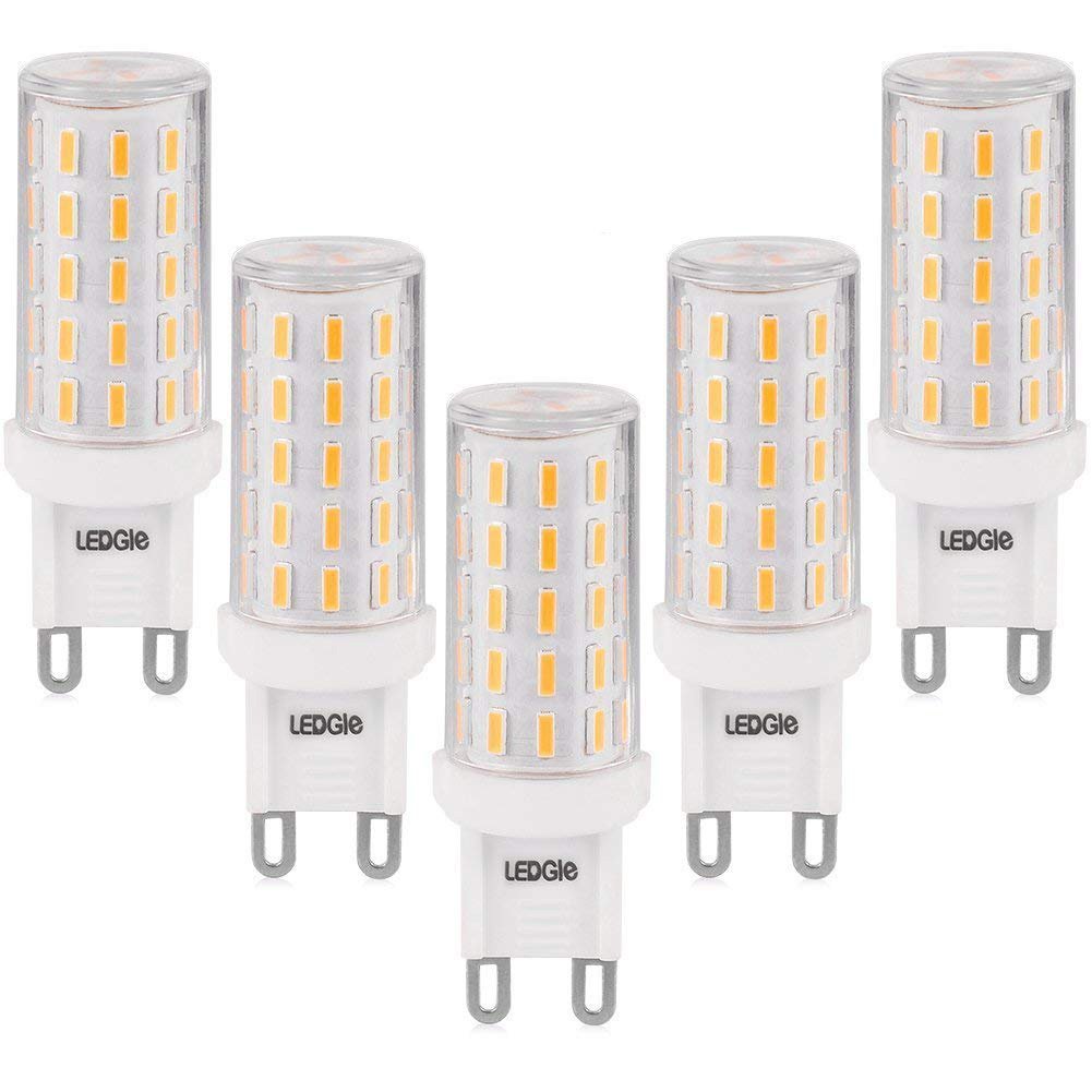 LEDGLE 6W G9 LED Light Bulbs,60W Halogen Equivalent, 54LEDS,420lm,Warm White, 2800K, No-Flicker, Non-dimmable,Wide Beam Angle for Home Lighting,5 Pack
