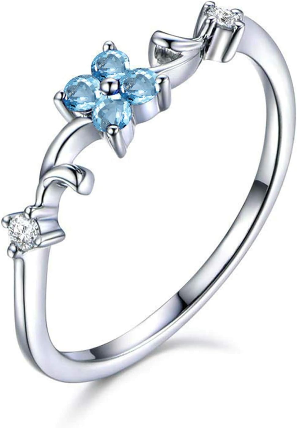 Pear Cut 2X4MM Blue Topaz Rings for Women S925 Sterling Silver Flower Engagement Ring and Wedding Band