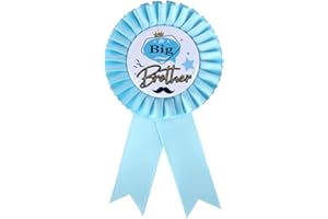 AMBISHI Satin Fabric Big Brother Tinplate Badge Pins, Birthday Boy Award Ribbon, Kids Birthday Baby Shower Rosette, Brooch Buttons Pin for Boy Birthday Party Decorations - Sky Blue