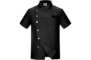 LENMIPOT Men's Fashion Chef Coat Back Breathable Hidden Vent Chef Uniform Chef Jacket Set (Coat+Apron)