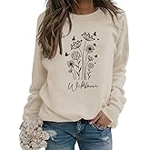 JBF Cloth Flower Sweatshirt Womens 80s Vintage Minimalistic Floral Printed Long Sleeves Sweatshirt Pullovers Tops