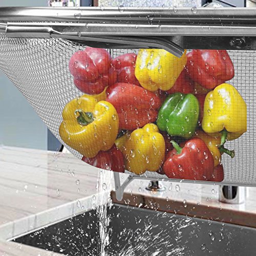 Premium Quality Over the Sink Micro Perforated Colander,Samshow Stainless-Steel Sink Straine with Fine Mesh 6 Quart Strainer Basket & Expandable Rubber Grip Handles for Strain, Drain, Rinse Fruits, - Thumbnail 2