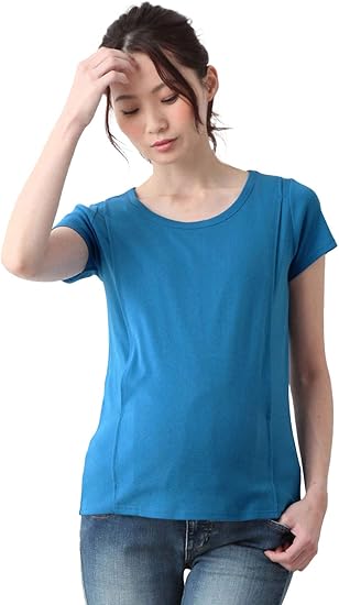 Amazon Co Jp Angeliebe エンジェリーベ マタニティ 授乳口付き Tシャツ 綿混 やわらか フライス 半袖 ラウンドネック 授乳服 産前 産後 服 ファッション小物