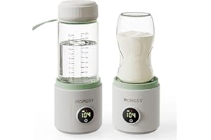 MOMSSY Portable Bottle Warmer for Travel, Baby Bottle Warmer for Breastmilk Formula, Travel Bottle Warmer with Smart Temperature Control, Rechargeable Milk Warmer, Baby Brew Bottle Warmer with Glass Bottle