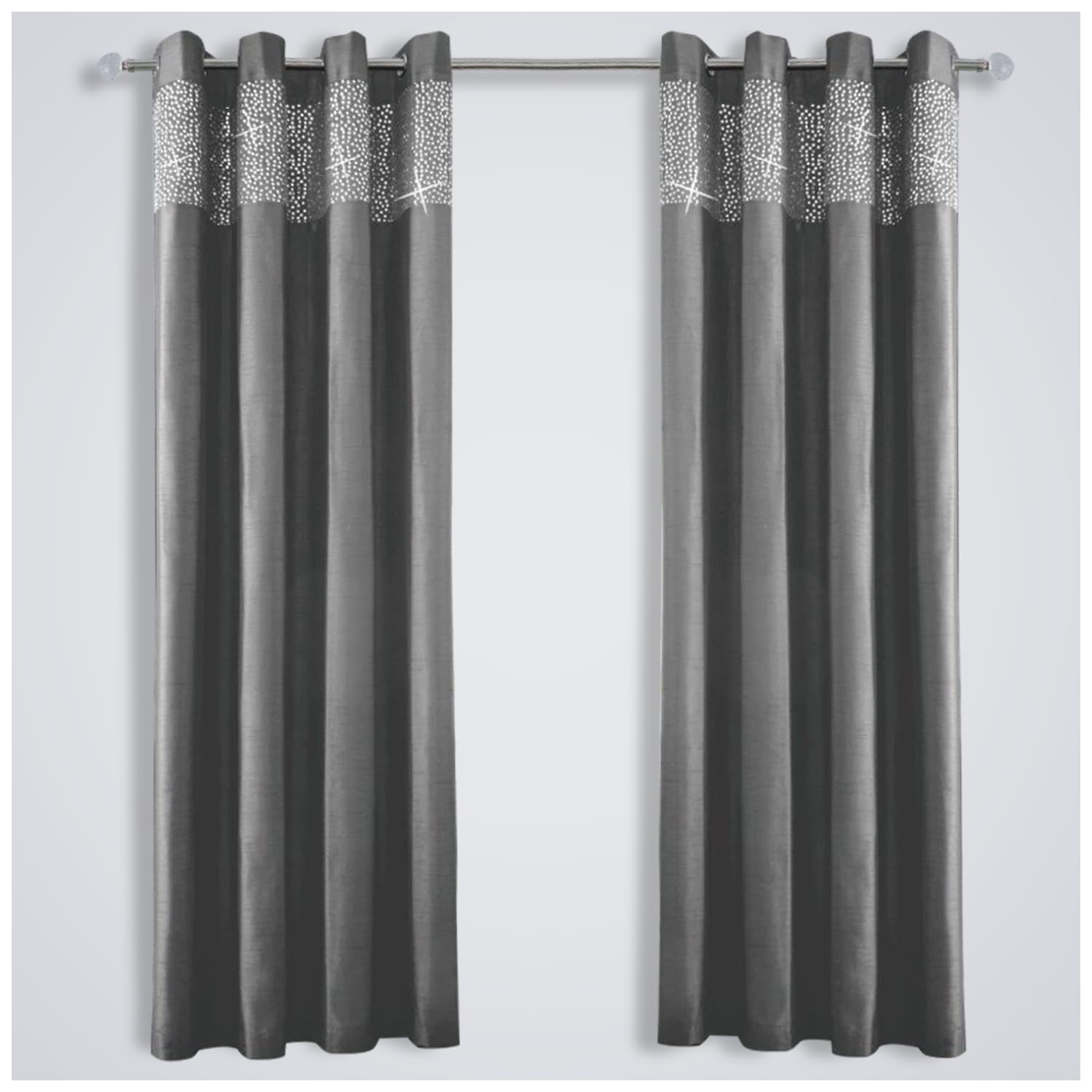 GC GAVENO CAVAILIA Luxury Eyelet Ring Top Aviv Room Curtains, Fully Sparkle Lined Pairs with Tie Backs, Polyester, Charcoal, 90X90 Inch