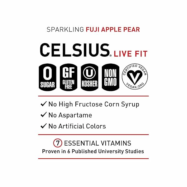 CELSIUS SPARKLING FUJI APPLE PEAR, FUNCTIONAL ESSENTIAL ENERGY DRINK, 12 FL OZ