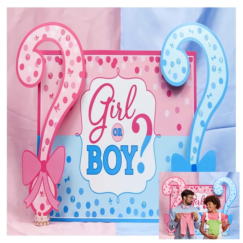 Aoihrraan 10x10ft Girl or Boy Gender Reveal Backdrop Pink Tie or Blue Cravat What Will Baby Be Photography Background Newborn Shower Party Banner Cake Table Decoration Portrait Photo Studio Props