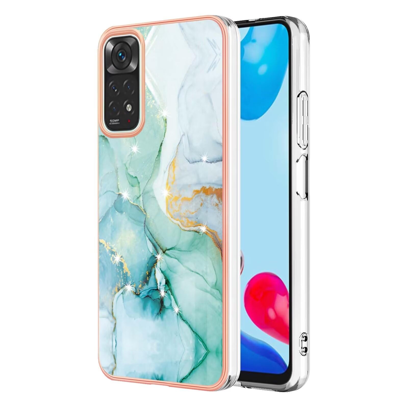 Dfjhure for Note 11S/ Note 11 4G Case Glitter Phone Case Marble Design Case Thin Slim Soft TPU Silicone Shockproof Bumper Protective Rubber Phone Cover Case - green