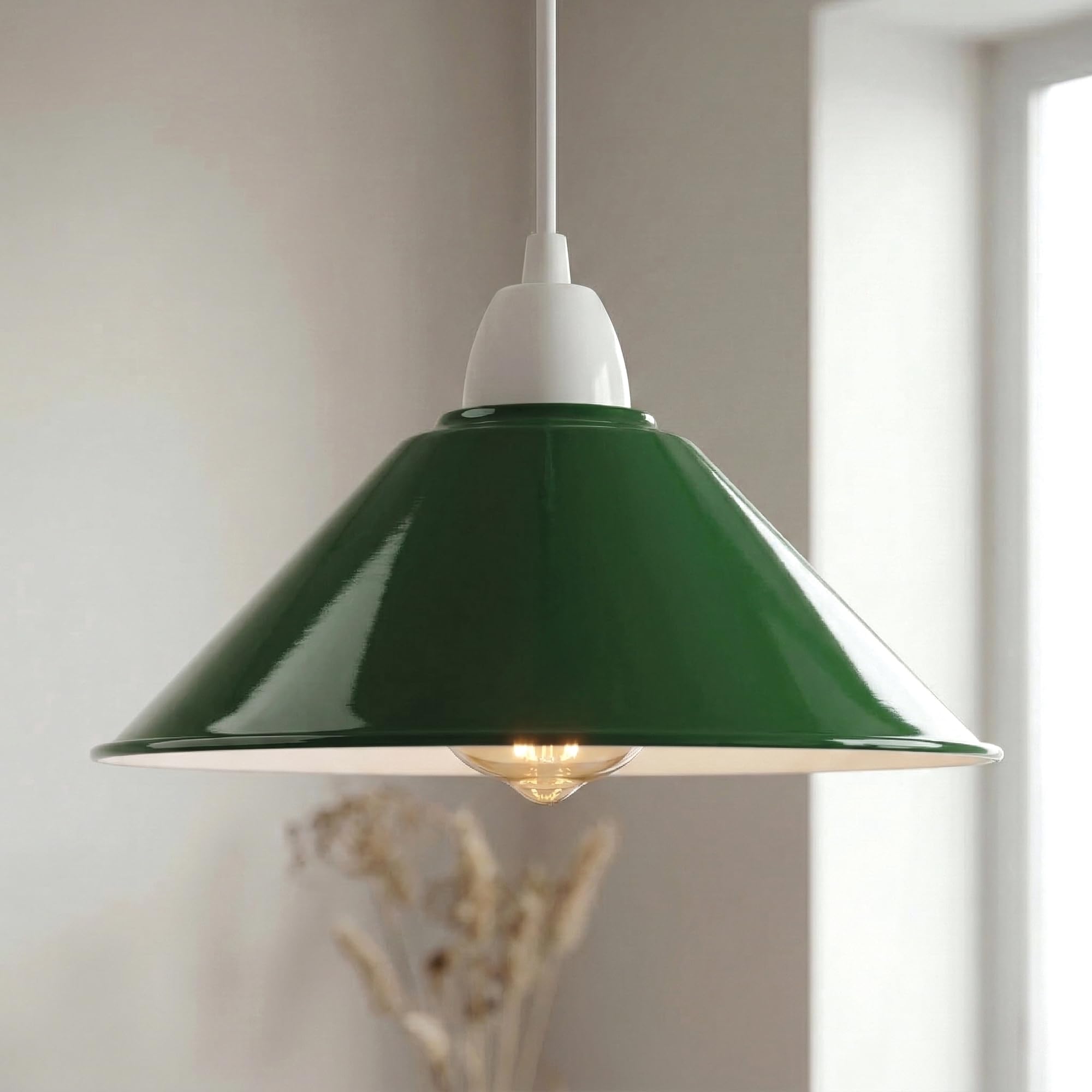Green Industrial Lamp Shades, 8.66" Cone Lampshades for Ceiling Lights, Table Lamps & Floor Lamps, Easy Fit Pendant Light Shade Ceiling for Living Room, Bedroom, Kitchen, Hallway,& Home Décor