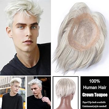 Amazon Com Men S Crown Toupee 101 Silvery White Pu Tape In