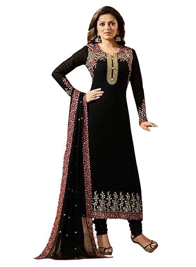 Womens Black georgette Semi-Stitched Salwar Suit