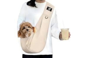 PAWPUBBY Dog & Cat Carrier Sling, Adjustable Soft Padded Shoulder Puppy Carrier, Hands-Free Dog Carrier Bag with Double Safety Buckles Premium Material for Outdoor Travel (Apricot, M)