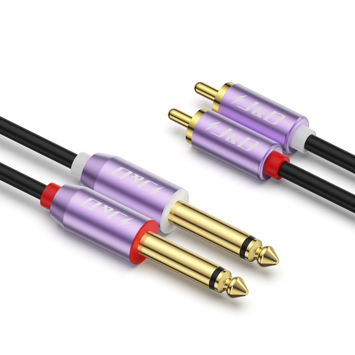 J&D Dual 1/4 inch TS to Dual RCA Cable, Purple Aluminum Alloy Shell Gold Plated 2x6.35mm Male TS to 2 RCA Male Adapter Interconnect Cable for Mixer Amplifier Speaker, 0.9 M