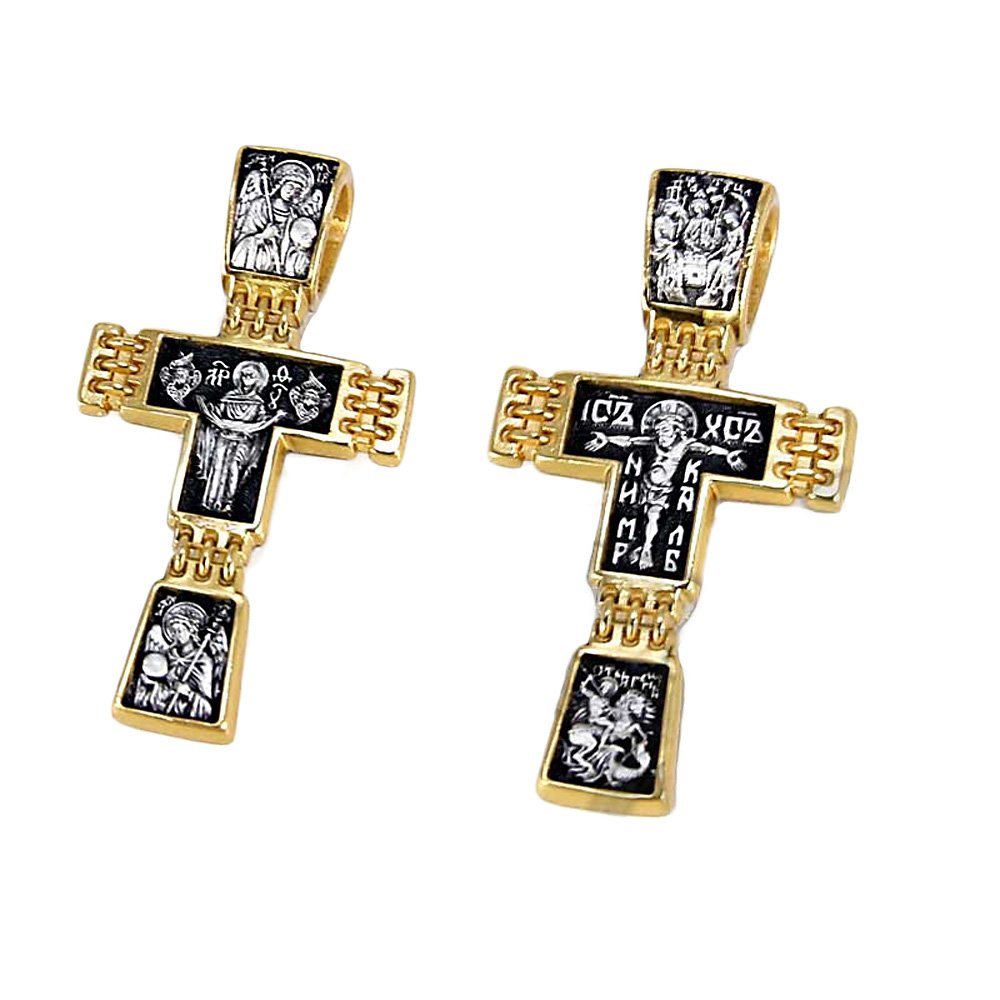 NKlaus Gold Plated Silver Crucifix Cross 925 Sterling Pendant Orthodox Russian 4505 Baptism