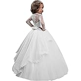 ABAO SISTER Girls' Elegant Lace Applique Floor Length Flower Dress Wedding Birthday Pageant Ball Gown