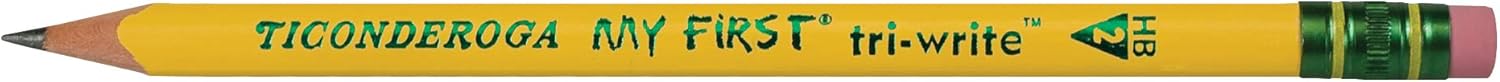 TICONDEROGA My First Tri-Write Pencils with Eraser, Primary Size Wood-Cased #2 HB Soft, Yellow, 36-Pack (13082): Office Products
