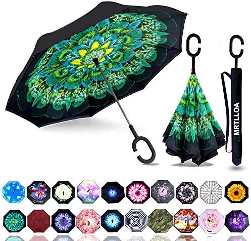 MRTLLOA Double Layer Inverted Umbrella with C-Shaped Handle, Anti-UV Waterproof Windproof Straight Umbrella for Car Rain Outdoor Use