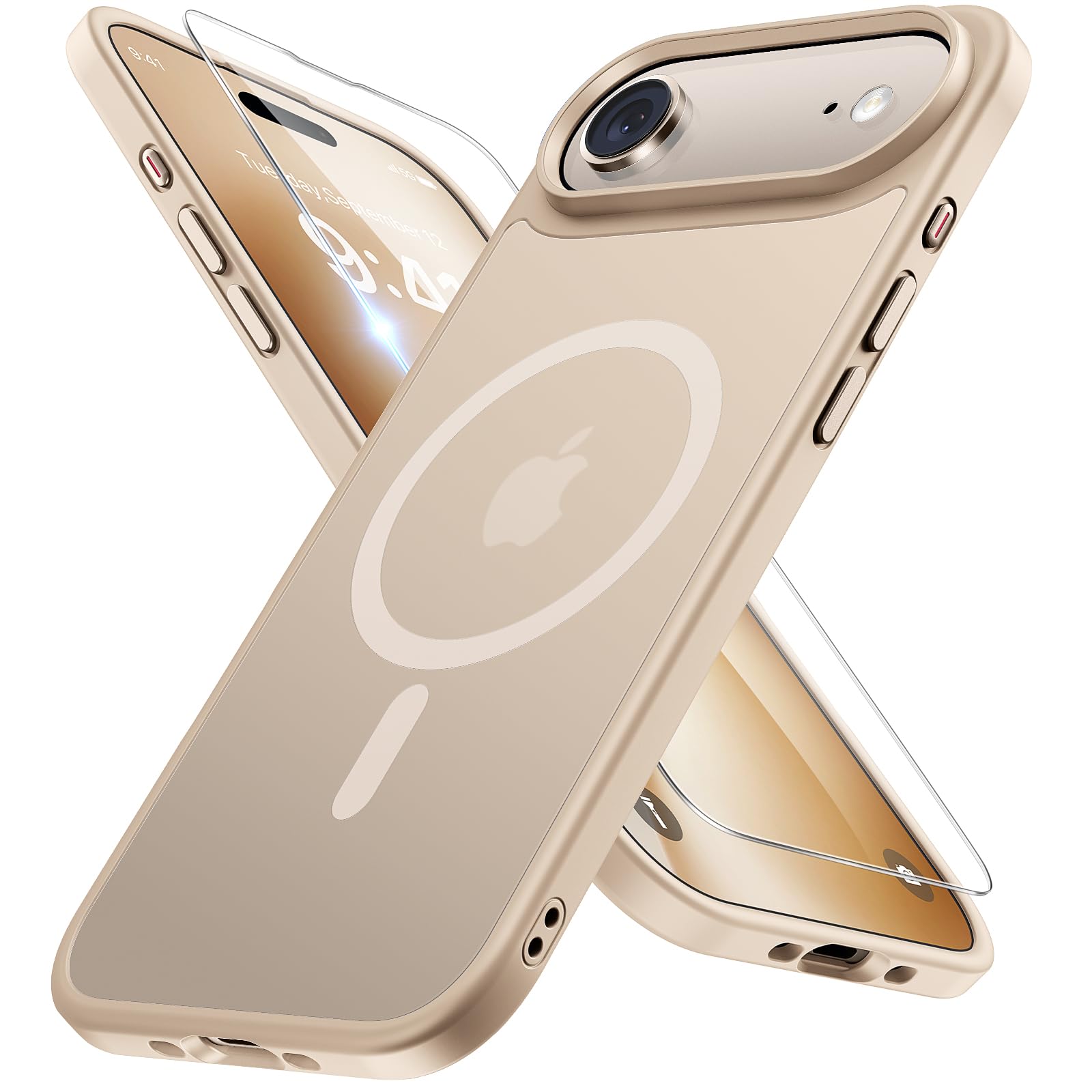 Photo 1 of Miracase Magnetic for iPhone Air Case 2025 with Screen Protector(Compatible with MagSafe), Slim Thin Translucent Matte Military-Grade Protected Phone Cover for iPhone 17 Air 6.5" Armbands, Light Gold