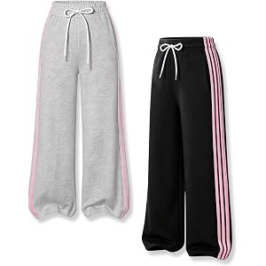Vitalique Size 7-14Y 2 Pack Teen Girls Sweatpants Striped Athletic Pants | Striped Athletic Pants