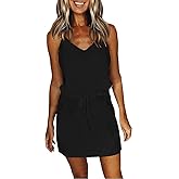 Summer Dress for Women Strapless Beach Cover Ups Boho Sundress Mini Dress Drawstring Waist with Pockets