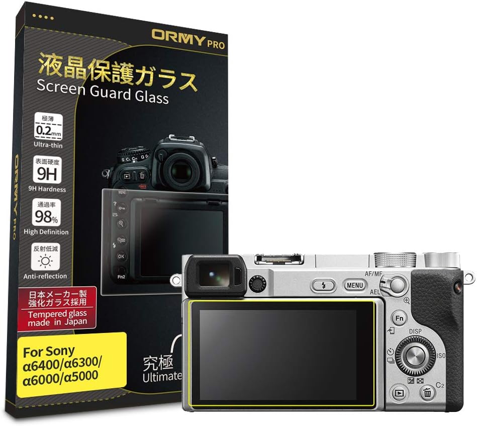 [Ultra-thin 0.2mm / Japanese AGC Glass] ORMY pro Tempered Glass Camera Screen Guard for SONY A6400 / A6300 / A6000 / A5000 [9H Hardness, 98% High Transparency, Anti-Reflection]