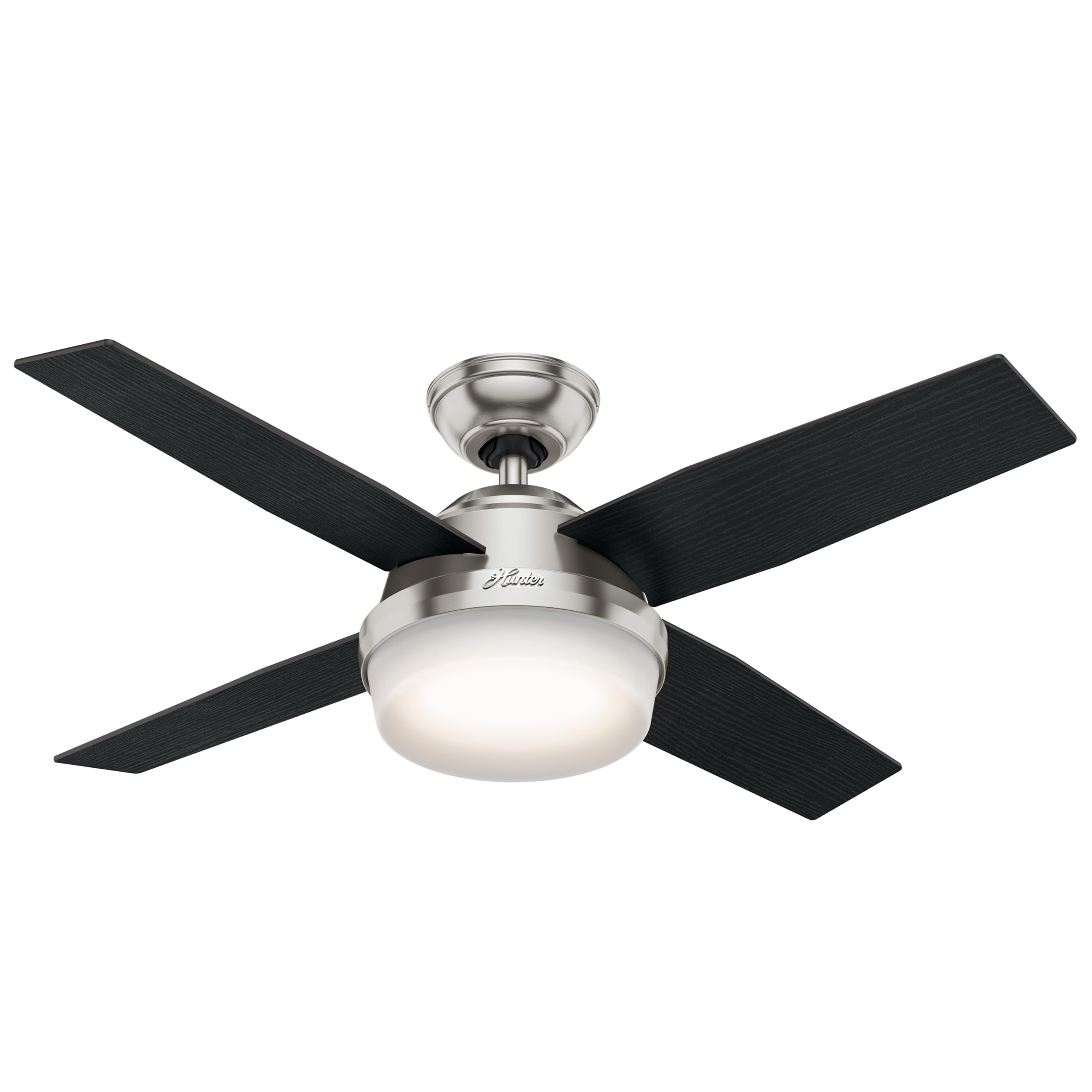 HUNTER FAN Dante, 112 cm, Indoor Ceiling Fan with Light and Handheld Remote, Brushed Nickel Finish, 4 Reversible Blades in Black Oak and Chocolate Oak Grain, Ideal for Summer or Winter, Model 50628