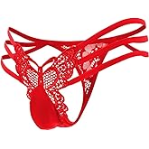 ChiaoLezhee Mens Sexy Butterfly Thong Lingerie, Sissy Floral Lace, Girly String Panties, Low Rise Femboy Underwear