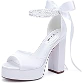 Winflag High Heel Platform Bridal Shoes Pearl Heels Wedding Shoes for Bride Platform Heeled Wedding Sandals