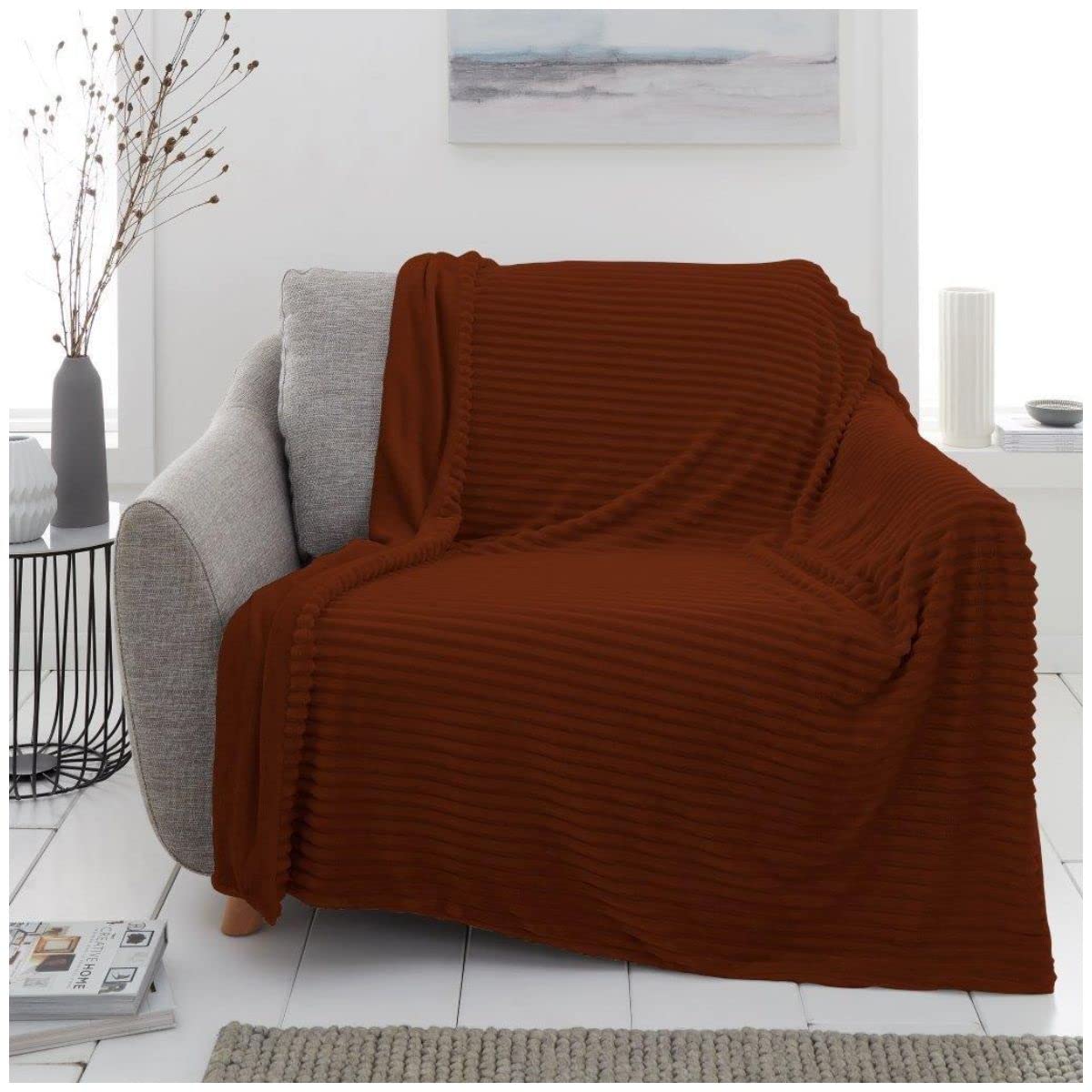 GC GAVENO CAVAILIA Blanket Throw, Extra Soft & Fluffy Throws Sofa Bed, Thermal Chunky Rib For Couch Arm Chair 130X180, Burnt Orange, 727835