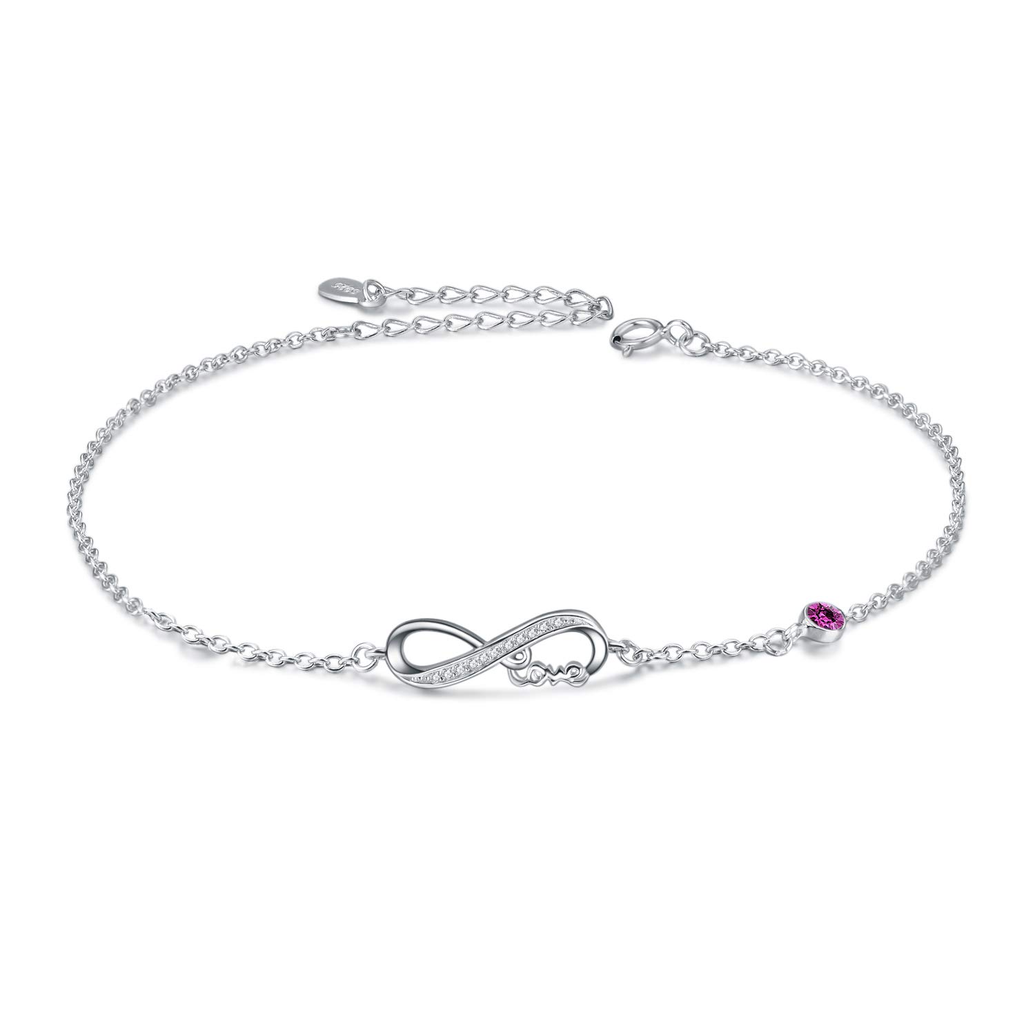 AOBOCO 925 Sterling Silver Infinity Bracelet with Birthstone Crystals, Birthday Gifts for Her Girlfriend Wife (2-February-Simulated Amethyst)