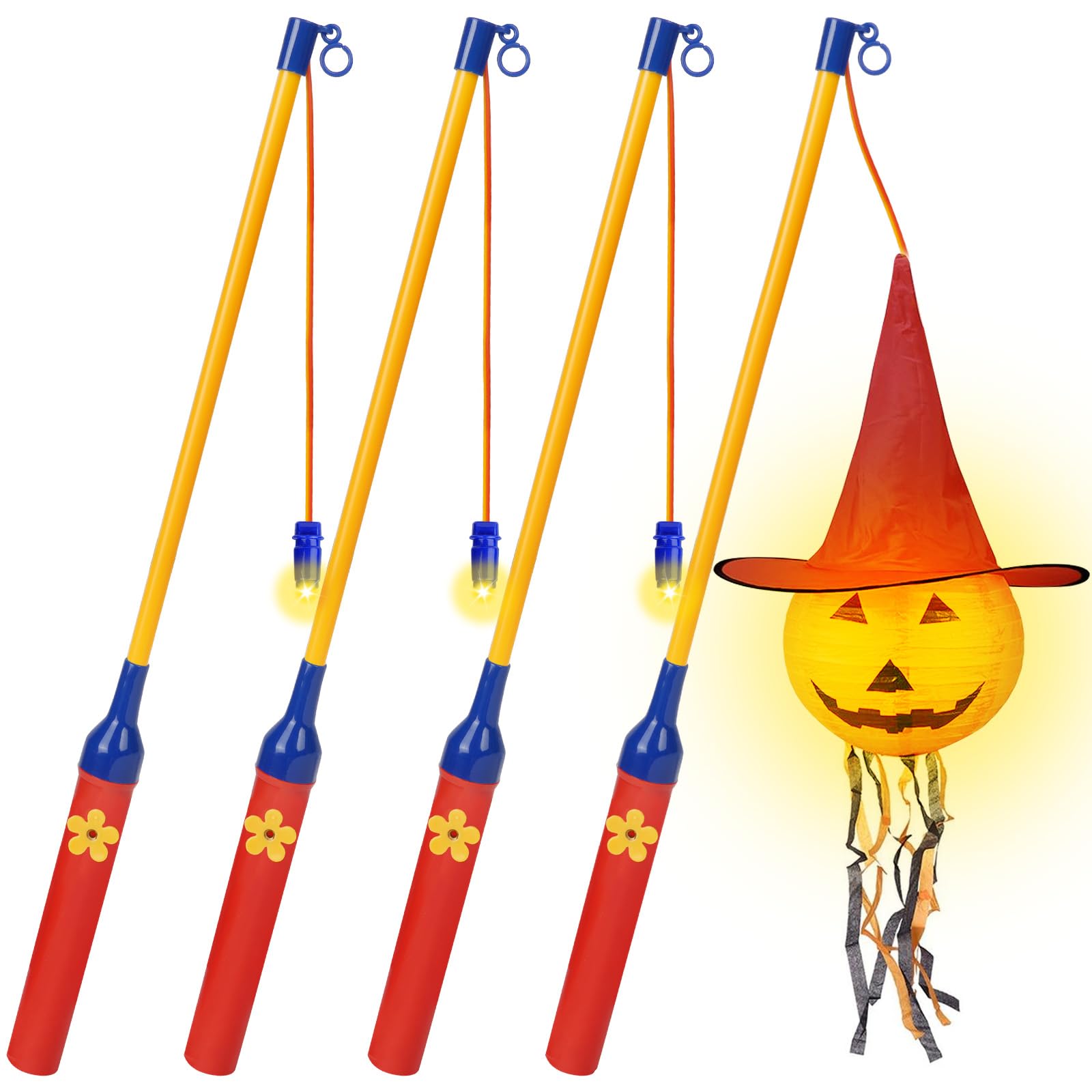 Aomig 4pcs LED Electronic Lantern Stick, Kids Lantern Hanging Stick, Energy Saver Lantern Stick Decor for Halloween Christmas, Halloween, St. Martin, Children's Led Lantern Stick Classic(40CM)