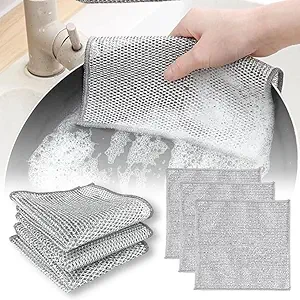 JINU Multipurpose Wire Dishwashing Rags for Wet and Dry Stainless Steel Scrubber Non-Scratch Wire Dishcloth for Washing Dishes Sinks Counters Easy Rinsing Machine Washable Pack (9)