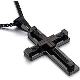 YL Cross Necklace for Men 316L Stainless Steel Jesus Christ Pendant Jewelry Rolo Chain for 20″ 22″ 24″ 26″ 28″
