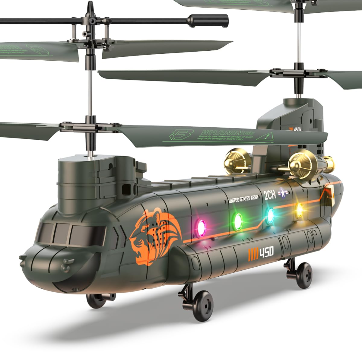 VATOS RC Helicopter, 2.4GHz Military Transport with Altitude Hold, One Key take Off/Landing, LED Light, Army Remote Control Helicopter Toys for Boys Girls Kids and Military Fans