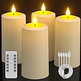 SoulBay Flameless LED Candles, 4-Pack USB Rechargeable, Flickering Waterproof White Pillar Candles with Remote Control Timer for Outdoor Lantern Patio Yard Indoor Holiday Decor, 2.75 x 5.1 Inches