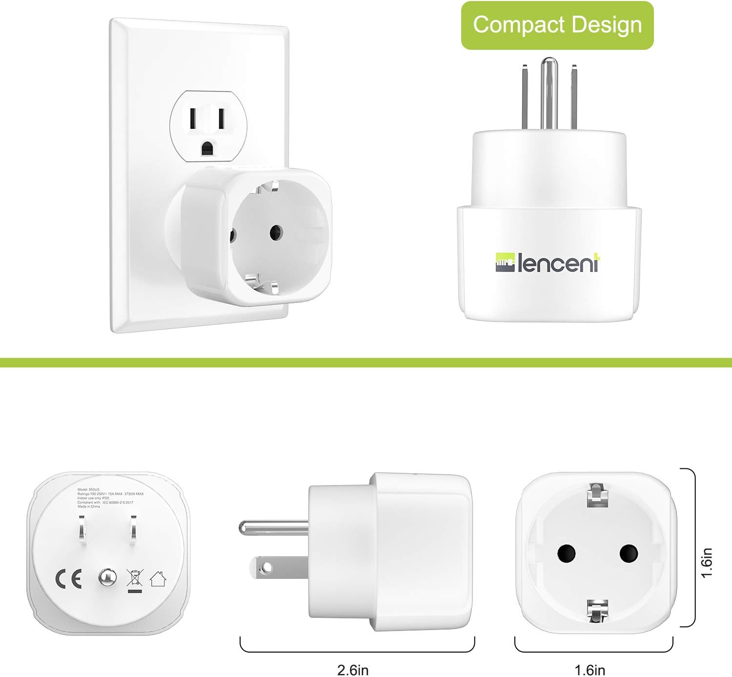 Europe to US Plug Adapter, [2 Packs] LENCENT European to USA Adapter, American Outlet Plug Adapter, EU to US Adapter, Europe to USA Travel Plug Converter: Home Audio & Theater