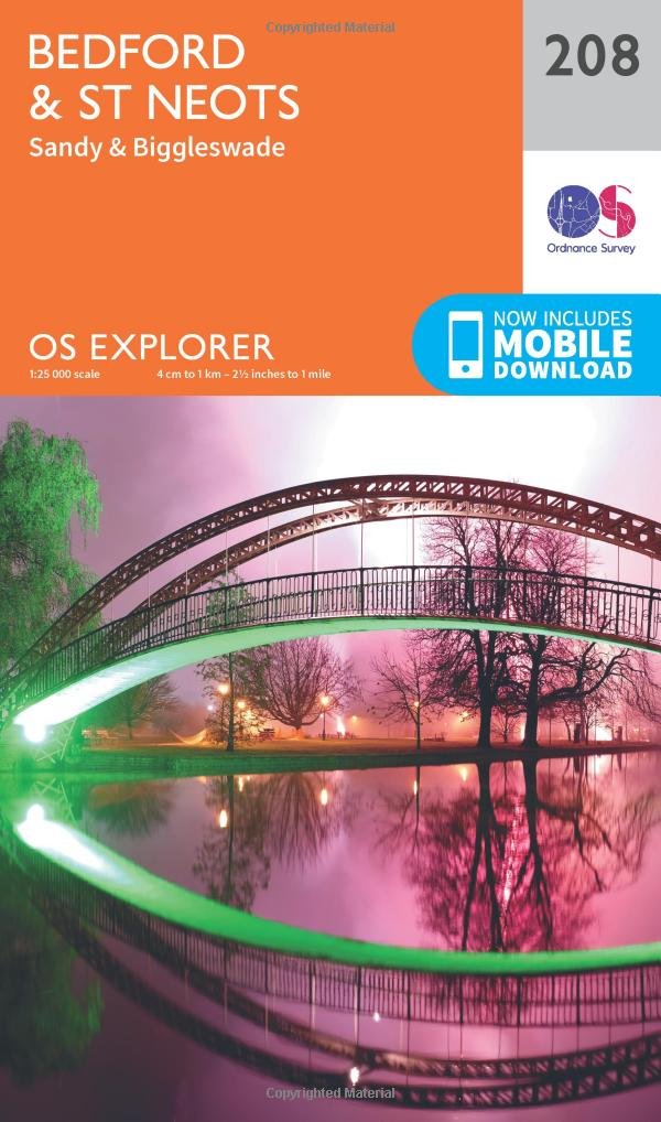 Bedford & St Neots Map | Sandy & Biggleswade | Ordnance Survey | OS Explorer Map 208 | England | Walks | Hiking | Maps | Adventure