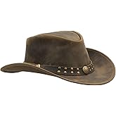Walker and Hawkes Unisex Leather Cowhide Outback Two-Tone Brisbane Hat - Stylish Sun Protection, Breathable, Travel-Ready