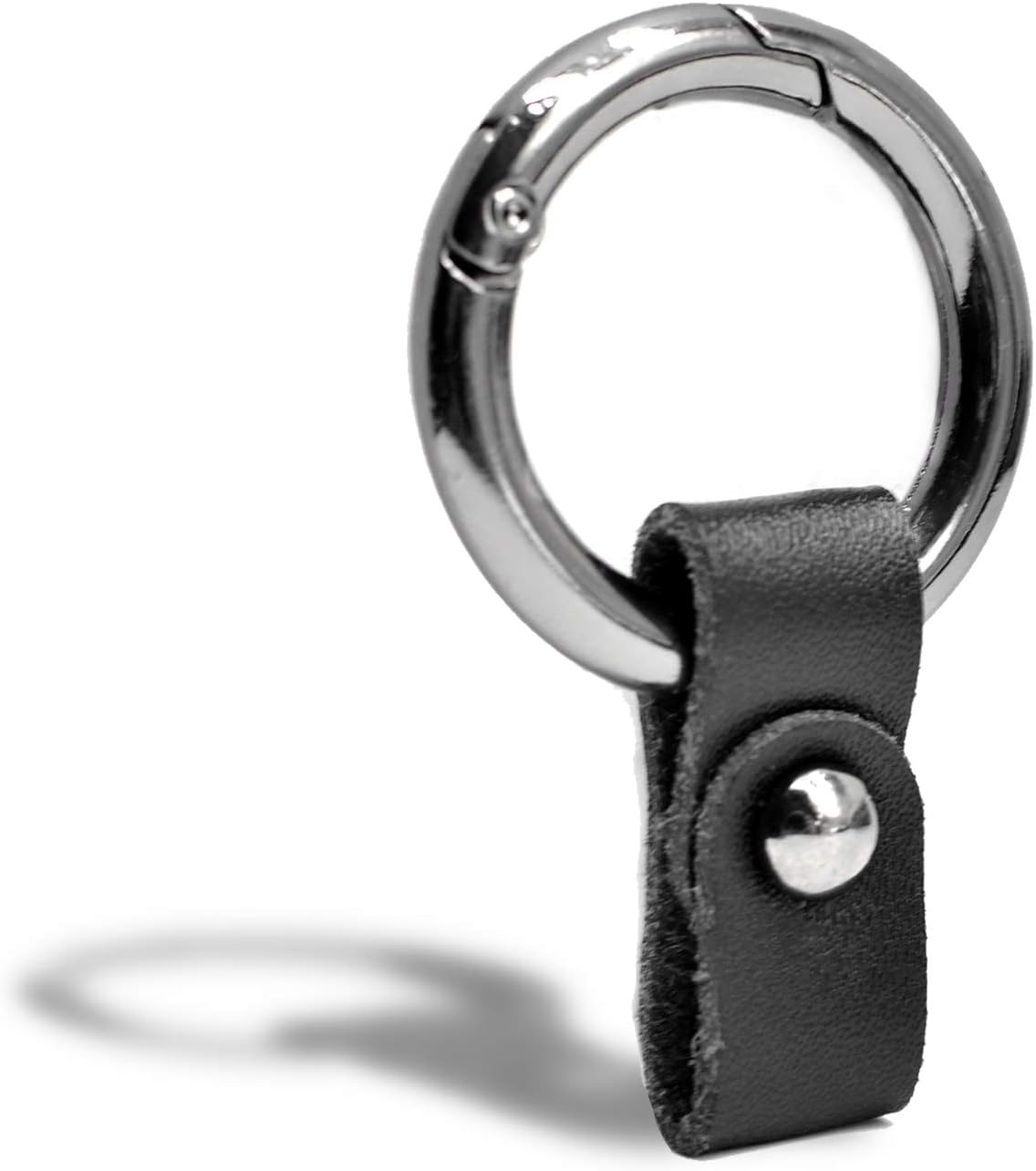 INFIPAR Circle Carabiner Keychain Clip Quick-Release Spring Ring & Button Attach Leather Key Chain, No Screwdriver Required, 1Pack, Short
