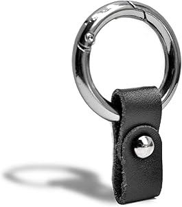 INFIPAR Circle Carabiner Keychain Clip Quick-Release Spring Ring & Button Attach Leather Key Chain, No Screwdriver Required, 1Pack, Short