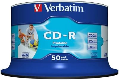 Verbatim 43438 DataLife Printable CD-R 700MB 52x Speed 50 Pack Spindle