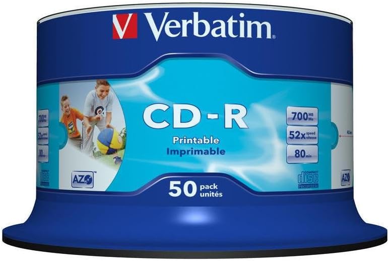 Verbatim 43438 DataLife Printable CD-R 700MB 52x Speed 50 Pack Spindle