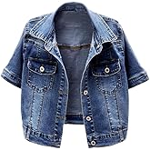 BlueFire2015 Women Short Sleeve Denim Jacket Button Down Shawl Stretch Denim Jean Jacket