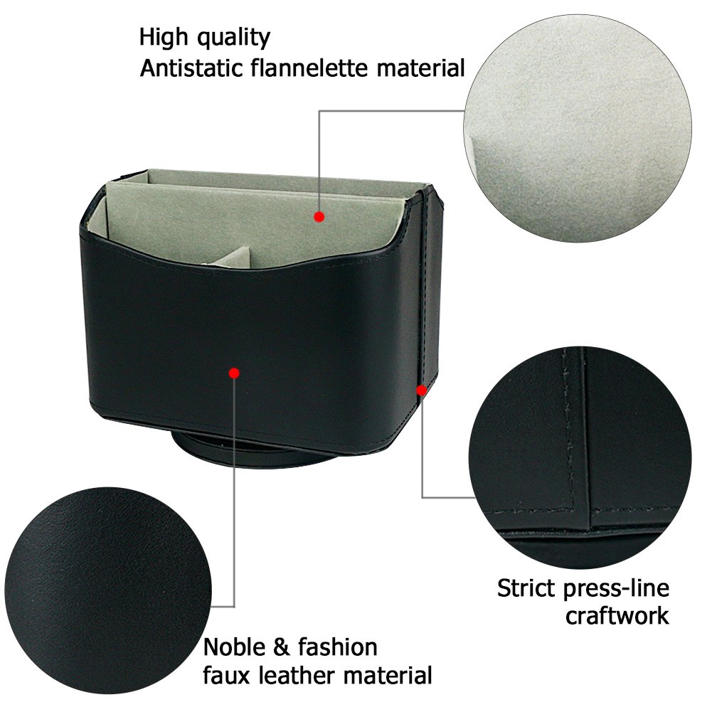 Nuheby Remote Control Organizer Media Faux Leather Spinning Caddy Holder 360 Degree Rotating Desk Storage - Black