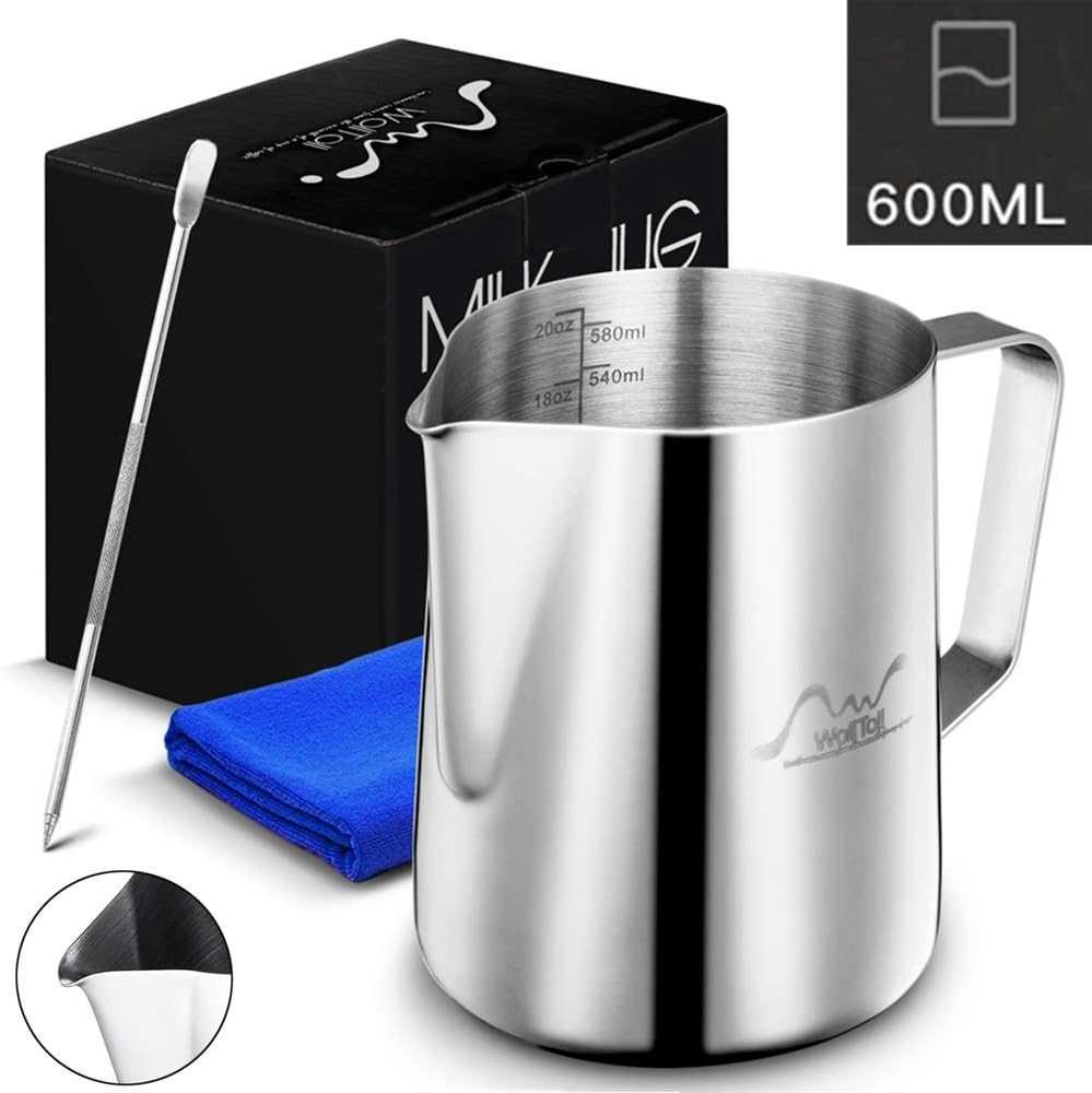 Milk Frothing Pitcher Stainless Steel Milk Pitcher 12 oz (350 ml) (Chrome, 20oz/600ml)