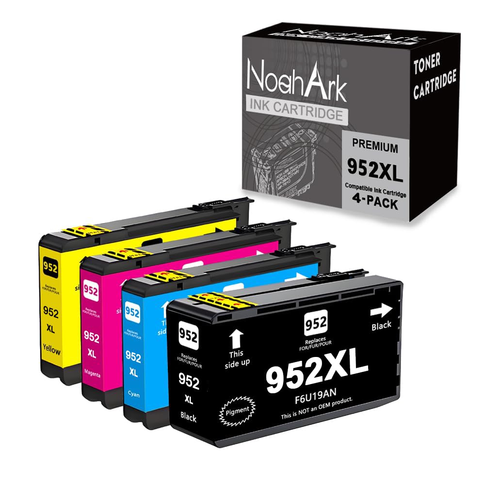 Photo 1 of NoahArk 4 Packs 952XL Compatible Ink Cartridge Replacement for 952 952XL use for Officejet Pro 7740 8210 8710 8720 8740 8715 7720 8725 8730 8735 8745 Printer (Black Cyan Magenta Yellow, 4-Pack)