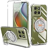 for Motorola Moto G Power 5G 2026/2025 Phone Case with Screen Protector, 360° Rotatable Ring Holder Kickstand [Non Yellowing] Transparent 4 Corners Shockproof Protective Cover Case - Crystal Clear