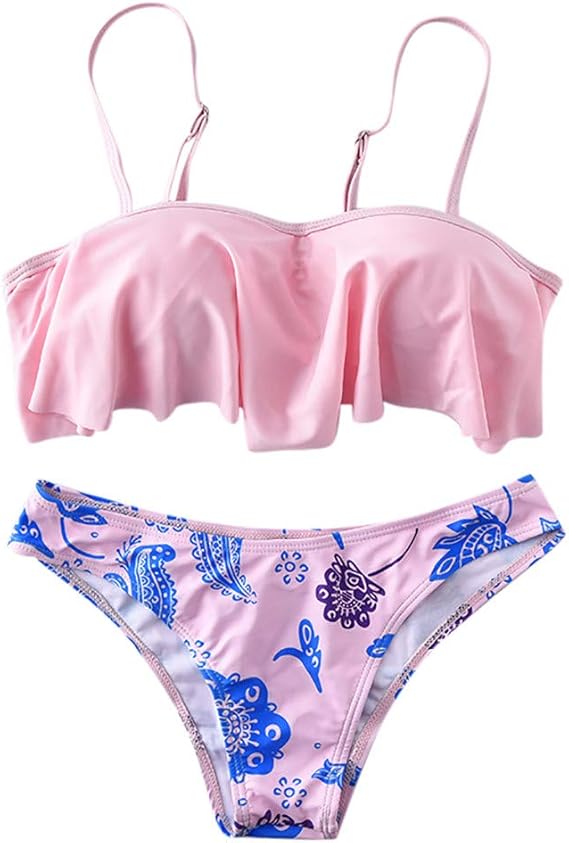 Amazon Akane 水着 レディース スプリット水着 セクシー スカラップ プリント プラスサイズ 無地 ビキニ 美しいバック バックレス ハイウエスト シンプル シーサイド ビーチ 夏 ビキニ セパレーツ 通販