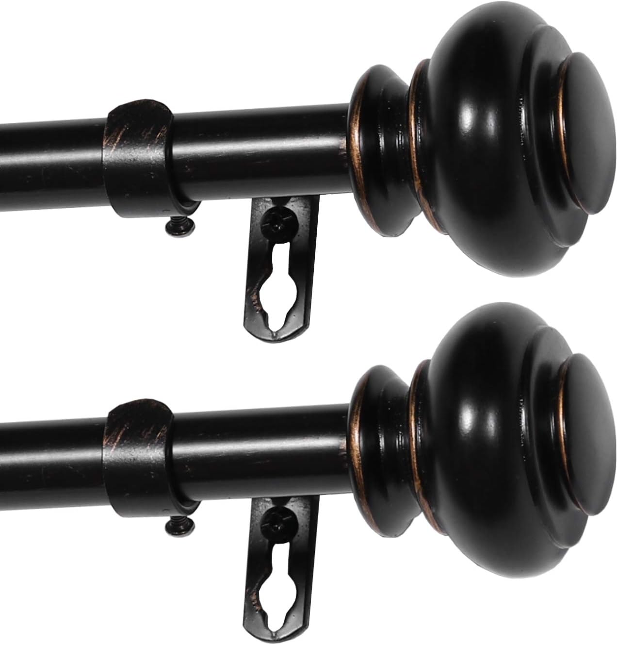 Window Curtain Rod for Windows 48 to 84 With Classic Urn Window Treatment Hardware, 3/4 - Inch Diamter Drapery Rod Set - 2 Pack, Black Curtain Rod with Bronze: Home & Kitchen