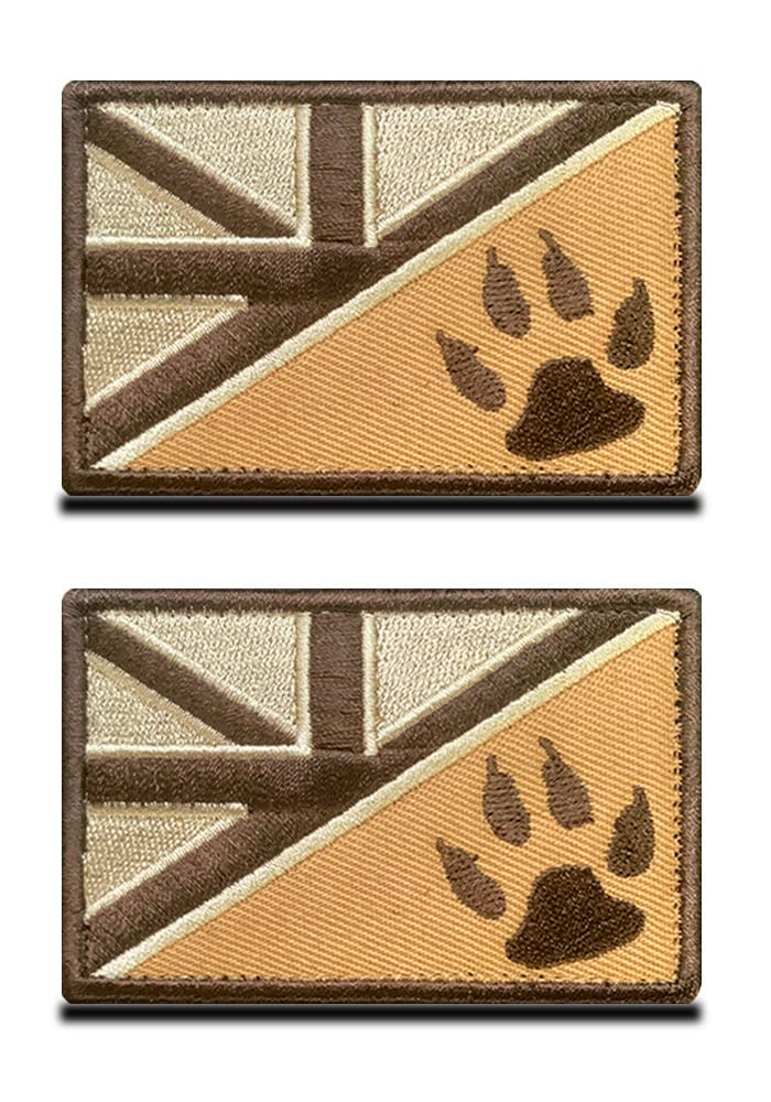 2 Pack Tactical UK Great Britain Flag/Tracker Paw Army Police Patriot Military Embroidered Applique Hook & Loop Patch for Medium Large Dogs Harness Vest Clothes (Brown) — image 1
